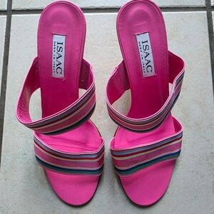 Isaac Mizrahi Made In Italy Striped Heel Sandals NWOT